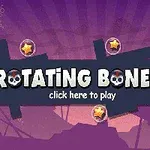 Violetti tausta, keskellä teksti ROTATING BONES, koristeltuna pääkalloilla ja tähdillä