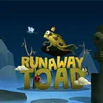 Kruunupäinen rupikonna hyppää riippumatolla, ympärillään teksti Runaway Toad, perhosia, hyönteinen ja puupatsas pimeässä metsämäisessä ympäristössä
