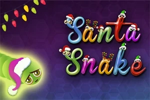 Värikäs käärme joululakissa ja koristeellinen teksti Santa Snake pimeällä taustalla jouluvalojen kera