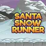 Joulupukki juoksee lumisessa maisemassa vuorten edessä, ja kuvan oikeassa laidassa on teksti Santa Snow Runner