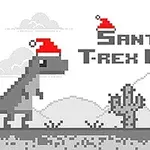 Pixelityylinen dinosaurus joululakilla kävelee autiomaassa kaktusten keskellä
