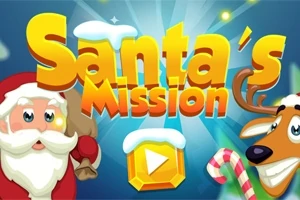Joulupukin ja poron piirroshahmot värikkäällä taustalla, keskellä teksti Santas Mission