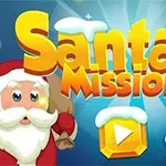 Joulupukin ja poron piirroshahmot värikkäällä taustalla, keskellä teksti Santas Mission