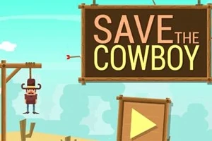 Kuvassa on piirretty cowboy roikkumassa hirttosilmukassa, ja oikealla on suuri kyltti, jossa lukee SAVE THE COWBOY