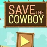 Kuvassa on piirretty cowboy roikkumassa hirttosilmukassa, ja oikealla on suuri kyltti, jossa lukee SAVE THE COWBOY