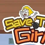 Sarjakuvatyyliin piirretty pelastettavaa tyttöä esittävä hahmo ja teksti Save The Girl