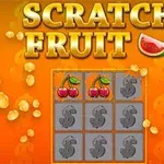 Oranssilla taustalla on raaputusruudukko, jossa on kaksi kirsikkaparia, ympärillä kolikoita ja yläreunassa teksti Scratch Fruit