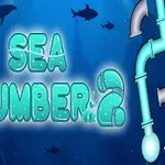 Tekstissä lukee Sea Plumber 2, ja kuvituksessa on putkia, kaloja ja haamuja sinisellä, vedenalaisella taustalla