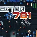 Pikselöity scifi-maisema, jossa on robottihahmoja ja otsikot SECTOR 781