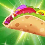 Taco, jossa on värikkäitä täytteitä, vihreällä taustalla