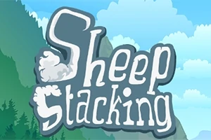 Vihreiden vuorten ja sinisen taivaan taustalla on kohokuvioinen teksti Sheep Stacking