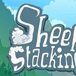Vihreiden vuorten ja sinisen taivaan taustalla on kohokuvioinen teksti Sheep Stacking