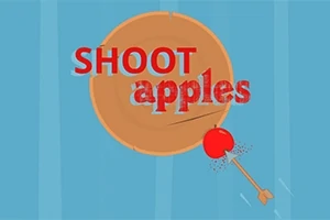 Kuvassa on maalitauluun ammuttu nuoli, joka lävistää punaisen omenan, tekstillä SHOOT apples