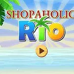 Otsikko Shopaholic Rio, värikäs papukaija, palmuja ja ranta-aurinko taustalla