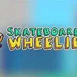 Piirroskuva skeittaavasta hahmosta punaisessa paidassa ja keltaisessa lippalakissa, vieressä teksti Skateboard Wheelie