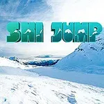 Luminen vuoristomaisema taustalla ja tekstilogo Ski Jump etualalla