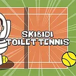 Rajattu kuva, jossa on piirretty naurava ihmishahmo wc-istuimessa, tennispalloja ja teksti Skibidi Toilet Tennis