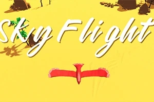 Kuvassa on keltainen tausta, jolla lentää punainen lintu siivet levitettynä, ja sen yläpuolella lukee teksti Sky Flight