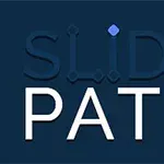 Sinisellä taustalla oleva teksti SLIDE PATH, jossa on punainen ja sininen pieni neliö kirjaimien yläpuolella