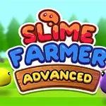 Keltaisia ja violetteja slimen kaltaisia hahmoja viheriöllä metsän edessä, ja kuvassa teksti Slime Farmer Advanced