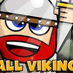 Piirroshahmo, jolla on punainen parta, viikinkikypärä ja kilpi; taustalla näkyy harmaita kiviä