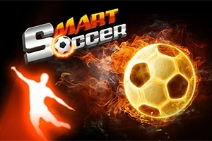 Kuvassa on liekehtivä jalkapallo ja hahmo, joka on heittäytynyt ilmaan, sekä teksti Smart Soccer