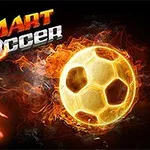 Kuvassa on liekehtivä jalkapallo ja hahmo, joka on heittäytynyt ilmaan, sekä teksti Smart Soccer