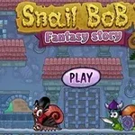 Etualalla kaksi piirrettyä etanaa, toinen ritaripuvussa, taustalla näkyy lohikäärmepeto ja keskellä on suuri PLAY-painike