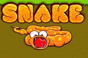 Keltainen, sarjakuvamainen käärme, jolla on isot silmät ja avoin suu, sekä suuri teksti SNAKE yläosassa
