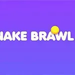 Violetilla taustalla valkoisella kirjoitettu teksti SNAKE BRAWL ja ympärillä keltaisia palloja