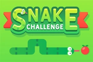 Vihreällä taustalla on teksti Snake Challenge, jossa on piirretty käärme ja punainen omena