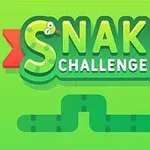 Vihreällä taustalla on teksti Snake Challenge, jossa on piirretty käärme ja punainen omena