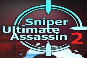 Sinisellä tähtäimellä korostettu teksti, jossa lukee Sniper Ultimate Assassin 2 tummalla taustalla