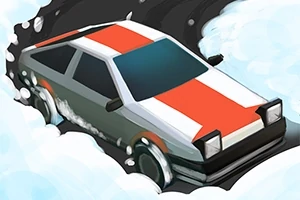 Auto liukuu lumessa, jossa on valkoinen ja punainen raita