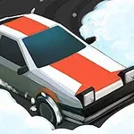 Auto liukuu lumessa, jossa on valkoinen ja punainen raita