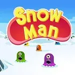 Värikkäitä, yksisilmäisiä otuksia lumisessa vuoristomaisemassa tekstin Snow Man alla