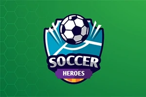 Jalkapallologon kuva vihreällä taustalla, jossa on pallo ja teksti Soccer Heroes