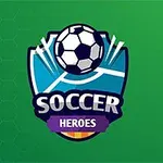 Jalkapallologon kuva vihreällä taustalla, jossa on pallo ja teksti Soccer Heroes