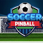 Jalkapallomaali, jonka edessä on kilpi, jossa on teksti Soccer Pinball ja jalkapallo