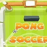 Vihreä pelialue, jossa on maalit ylhäällä ja alhaalla, keskellä teksti PONG SOCCER ja jalkapallo