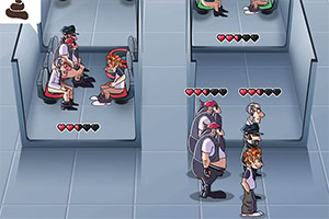 Piirroshahmot istuvat ja seisovat odotushuoneessa, ja heidän yläpuolellaan on sydänsymbolien mittarit