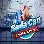Kaksi soodapurkkia ja baseball-pallo sinistä taustaa vasten, jossa lukee Soda Can Knockdown