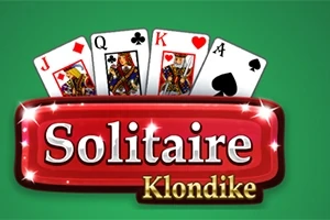 Pelikortteja vihreällä taustalla, joissa ruutu- ja patafiguurit sekä tekstit Solitaire ja Klondike