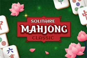 Vihreällä taustalla on mahjong-laattoja ja vaaleanpunaisia lootuskukkia
