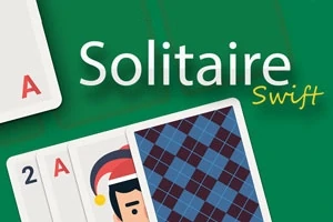 Pelikortit vihreällä taustalla, joista näkyy kaksi ässää, kakkonen ja osa korttitaustaa, sekä teksti Solitaire Swift