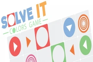 Värikäs ruudukko, jossa on geometrisia muotoja ja teksti Solve It Colors Game