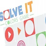 Värikäs ruudukko, jossa on geometrisia muotoja ja teksti Solve It Colors Game