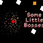 Mustalla taustalla keskellä pyörii punainen ja oranssi neliö, oikealla lukee Some Little Bosses pikselityylisellä fontilla
