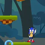 Sonic Jumper Sininen hahmo seisoo metsÀn keskellÀ vihreiden alustojen ympÀröimÀnÀ