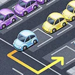 Värikkäitä pienoismalliautoja ruudukossa, joista yksi sininen auto tekee käännöksen nuolen suuntaan